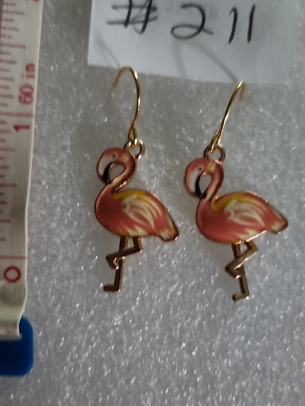 Hand Crafted Coral Pink & Yellow Flamingo Dangle Earrings